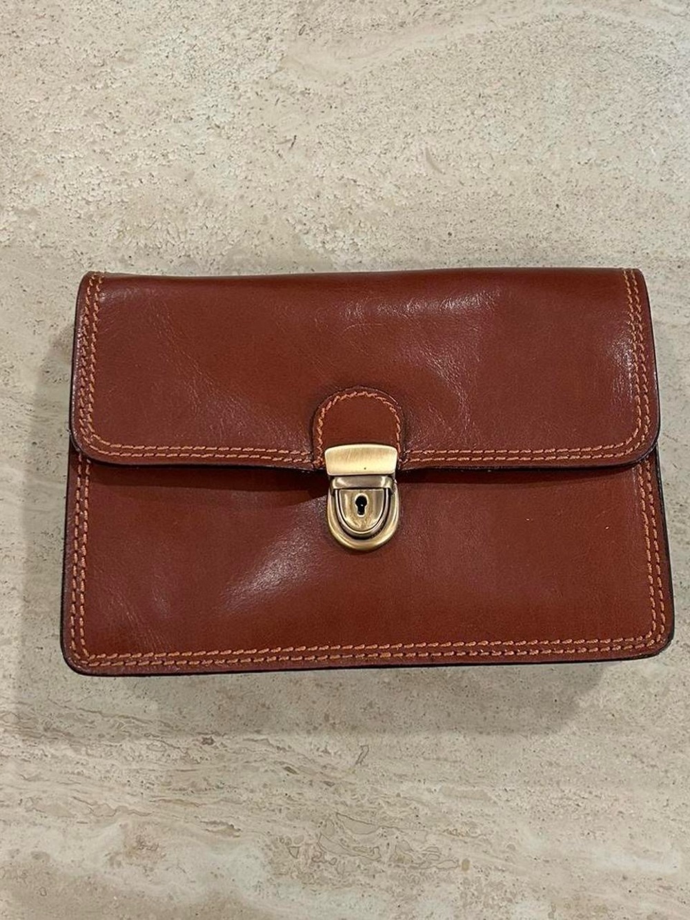 Brown Leather Clutch Bag Made in Italy